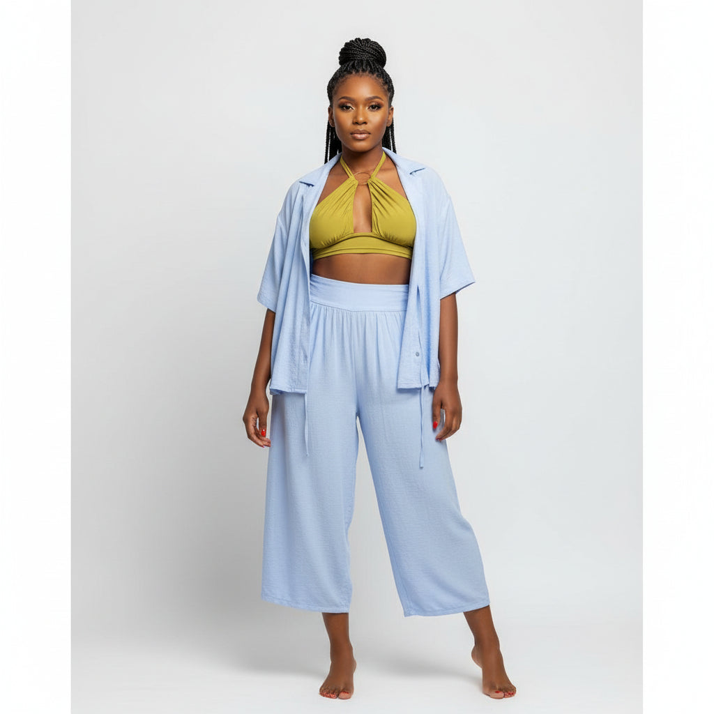 Plus Size 2 Piece Long Sleeve Shirt Top & Wide Leg Pants