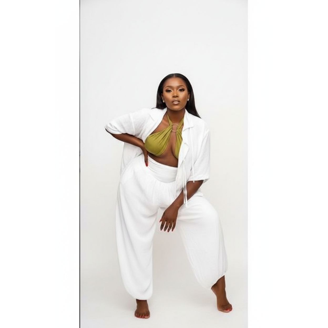 Plus Size 2 Piece Long Sleeve Shirt Top & Wide Leg Pants