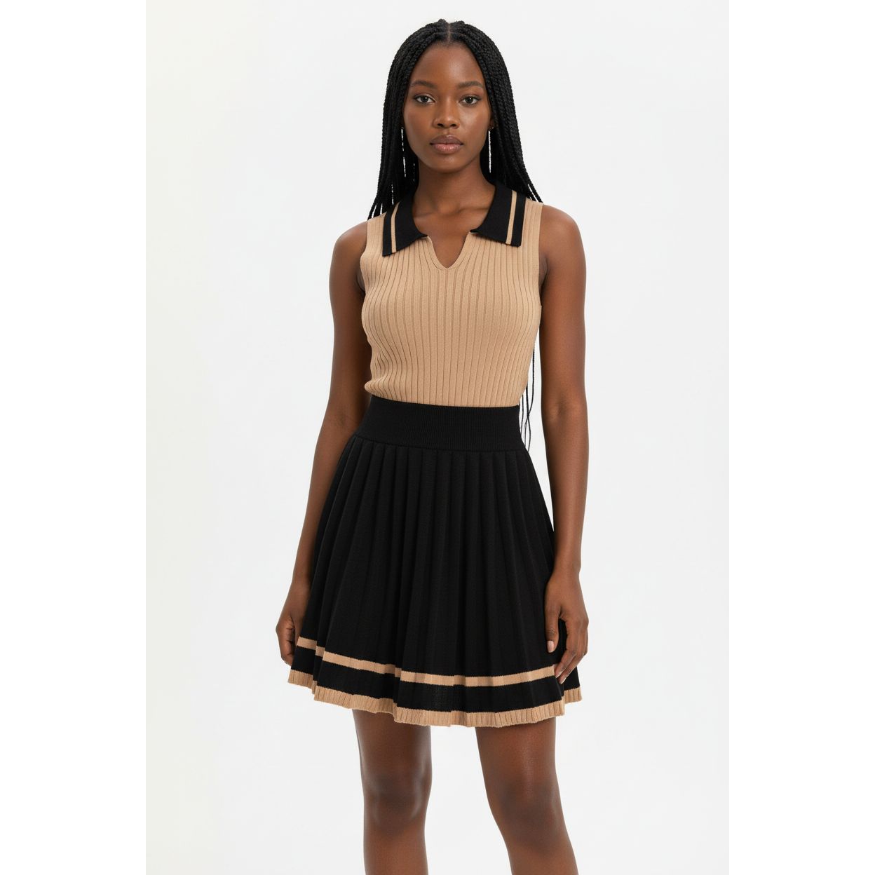 Sleeveless Elegant Knitted 2 Piece Set