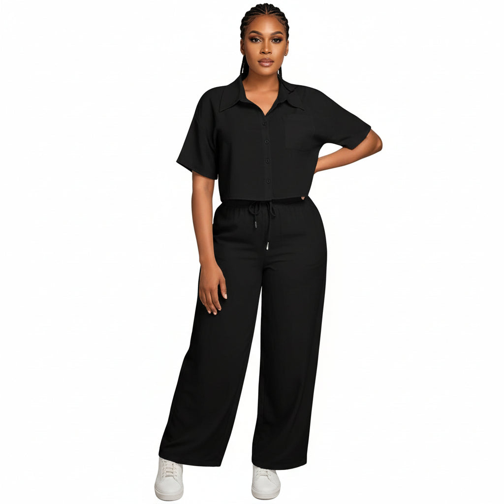 Button-Front Shirt And Straight Pants Sets