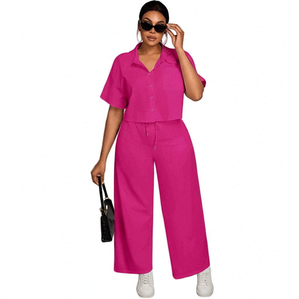 Button-Front Shirt And Straight Pants Sets