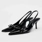 Black Slingback Heels with Bow Accent