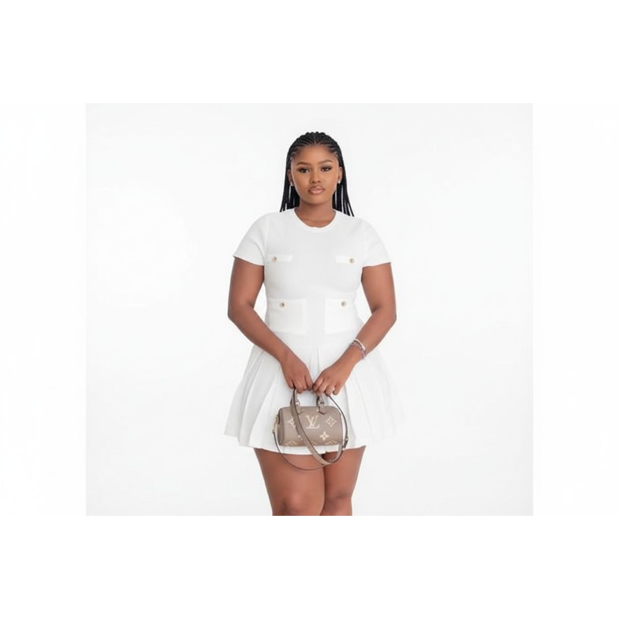 Knit Button Detailed Sexy Short Sleeve Mini Dress.