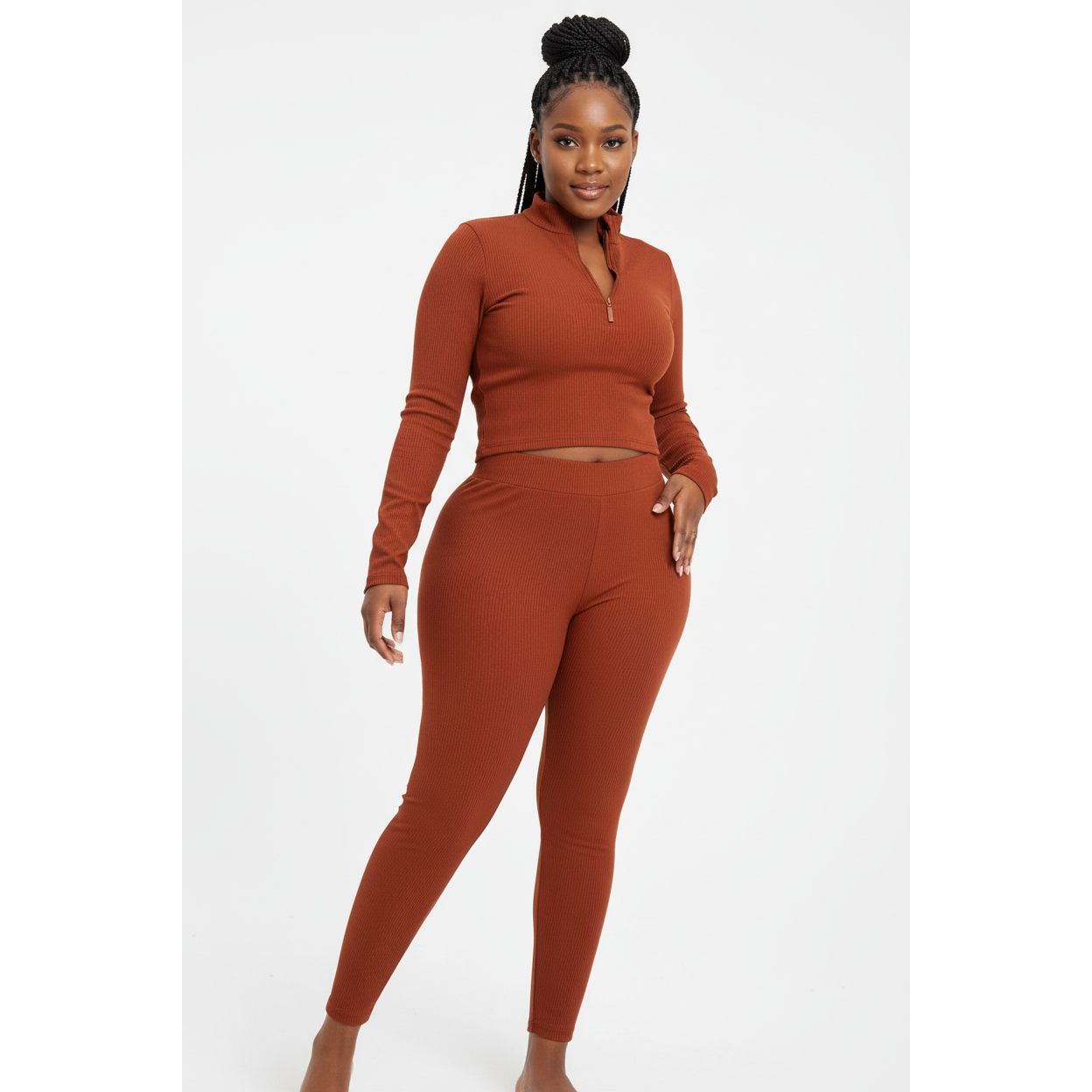 Comfortable Crop Long Sleeve Top & Tight Pants Two Piece Set