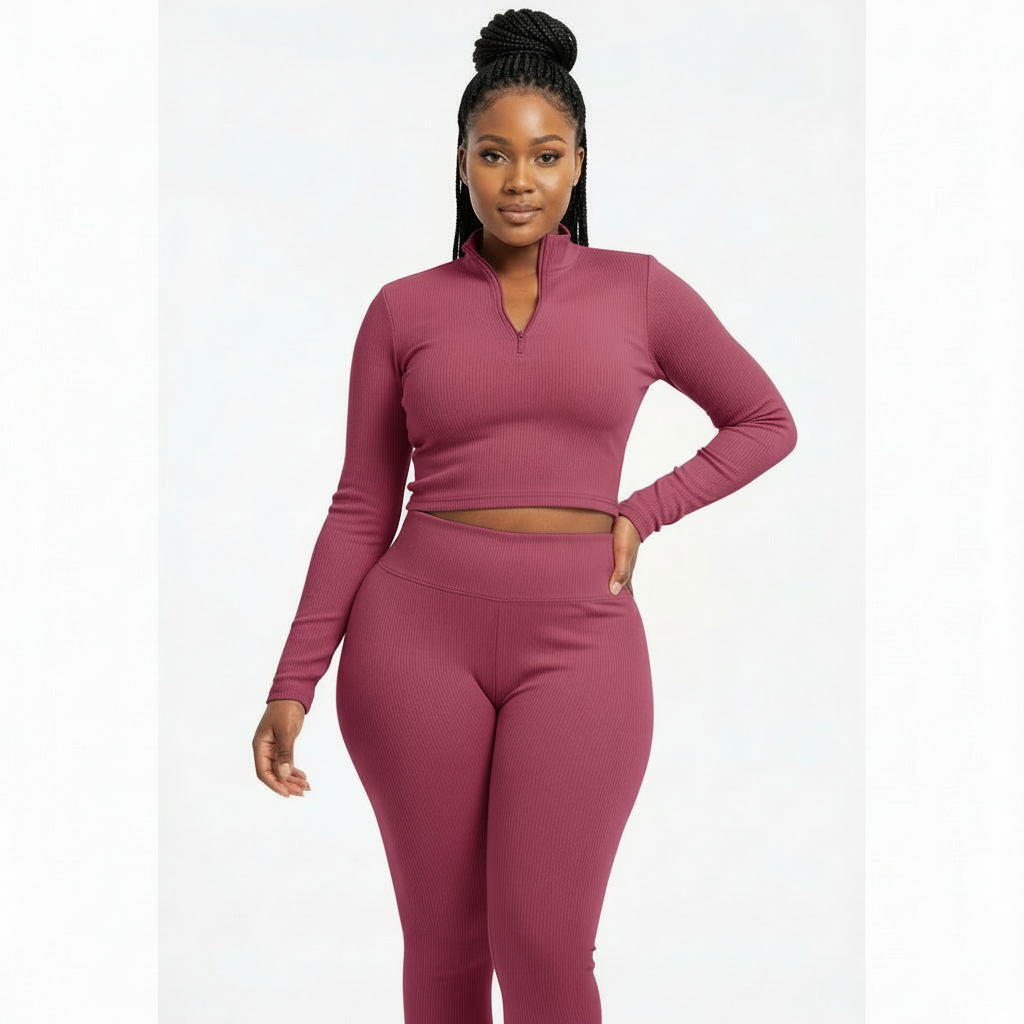 Comfortable Crop Long Sleeve Top & Tight Pants Two Piece Set