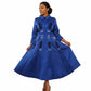 Three Quarters Sleeve Down-Collar Detailed Midi Dress
