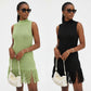 Sleeveless Strings Knitted Solid Color Short Dress.