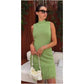 Sleeveless Strings Knitted Solid Color Short Dress.