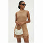 Sleeveless Strings Knitted Solid Color Short Dress.