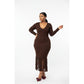 Long Sleeve Bottom Tassel Midi Dress