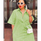 Button Detail Short Sleeve Midi Shirt Dress