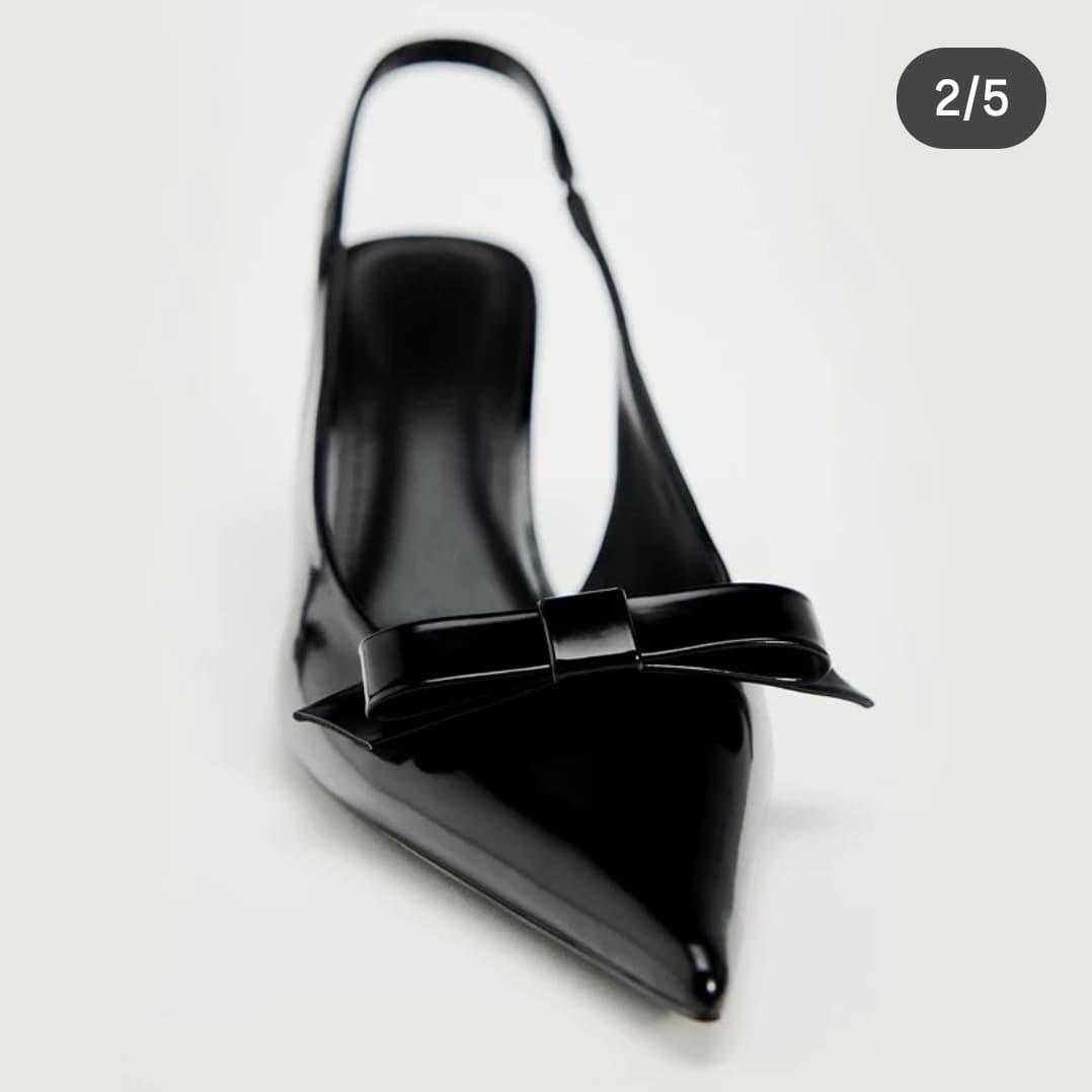 CHAIN BOW HIGH HEEL 8 CM SLINGBACKS IN BLACK SUEDE