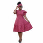Short Sleeve African Print Pleated Knee Dress.