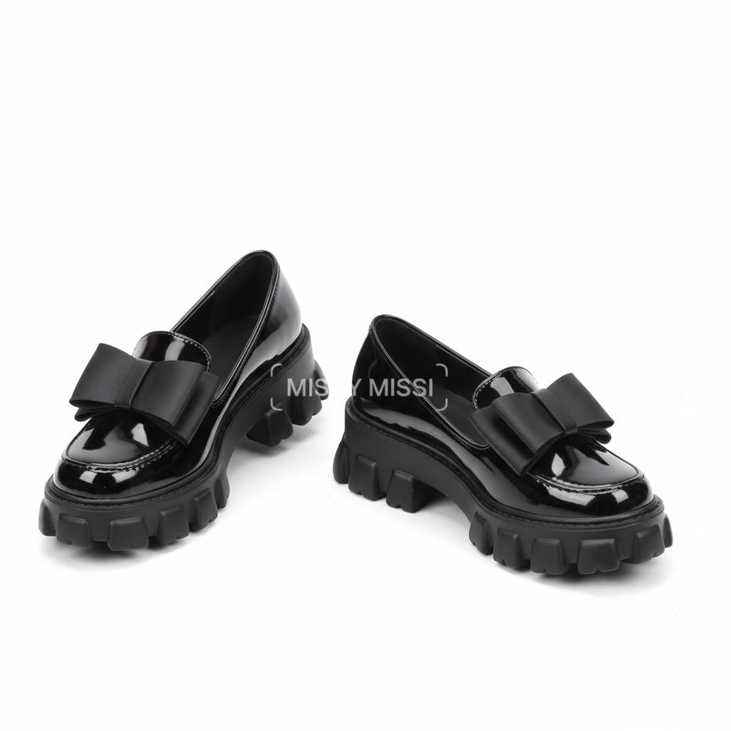 Bowknot Chucky Platform Oxford Glossy Shoes