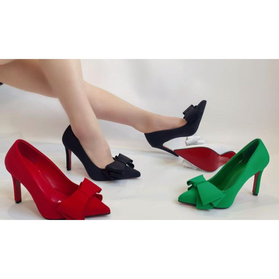 Plain Bow Decor Pointed Toe Party Shoes.