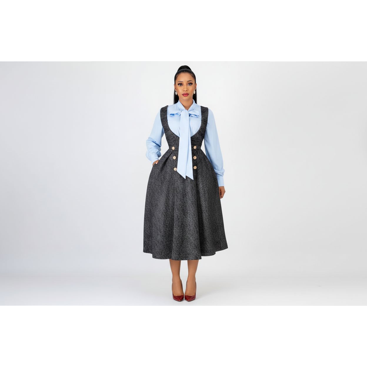 Sleeveless High Waist Slimming Button Midi Dress