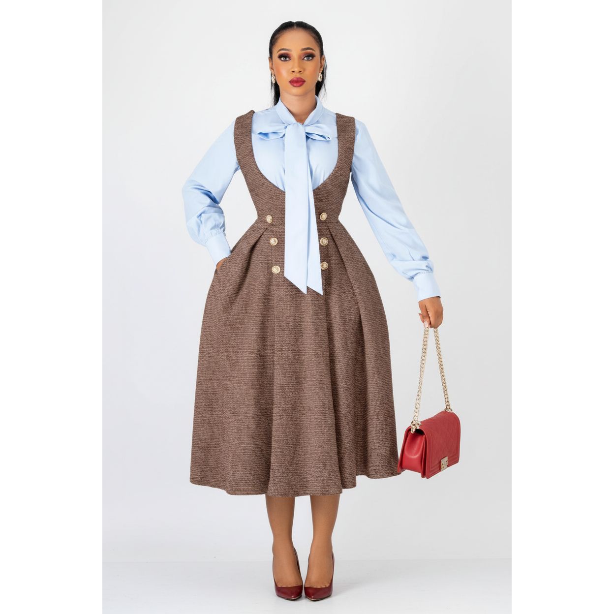 Sleeveless High Waist Slimming Button Midi Dress