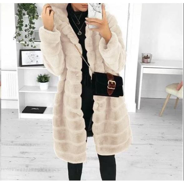 Thickened Warm Long Faux Fur Hooded Hairy Warm Fluffy Coat Jackets