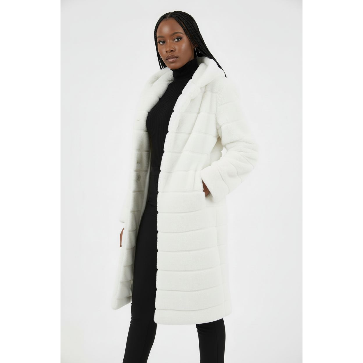 Thickened Warm Long Faux Fur Hooded Hairy Warm Fluffy Coat Jackets