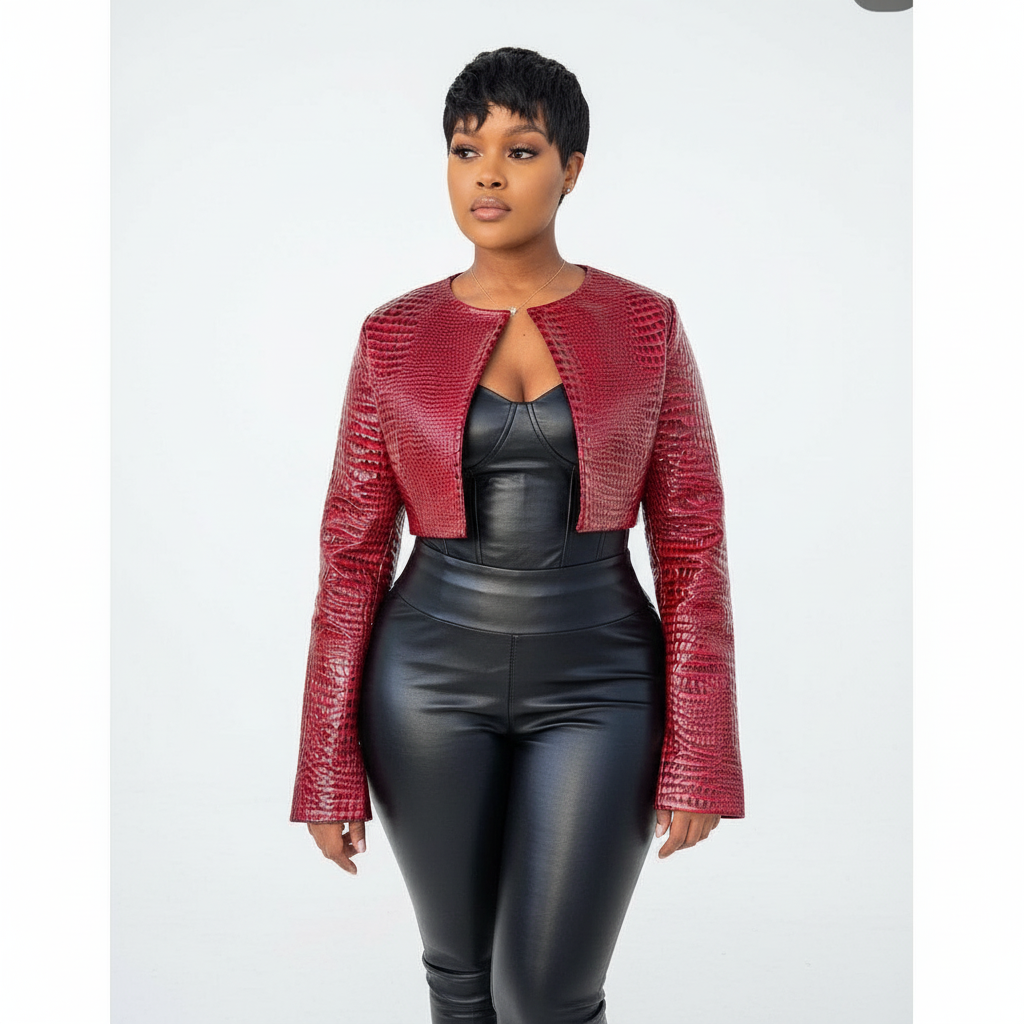 Crocodile  Print Long Sleeve Crop Jacket