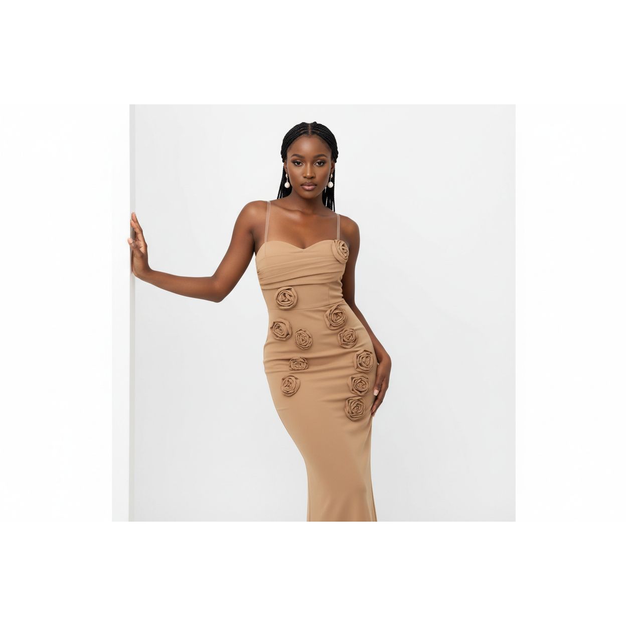 Sleeveless A-line Elegant Draped Neck Mermaid Formal Dress