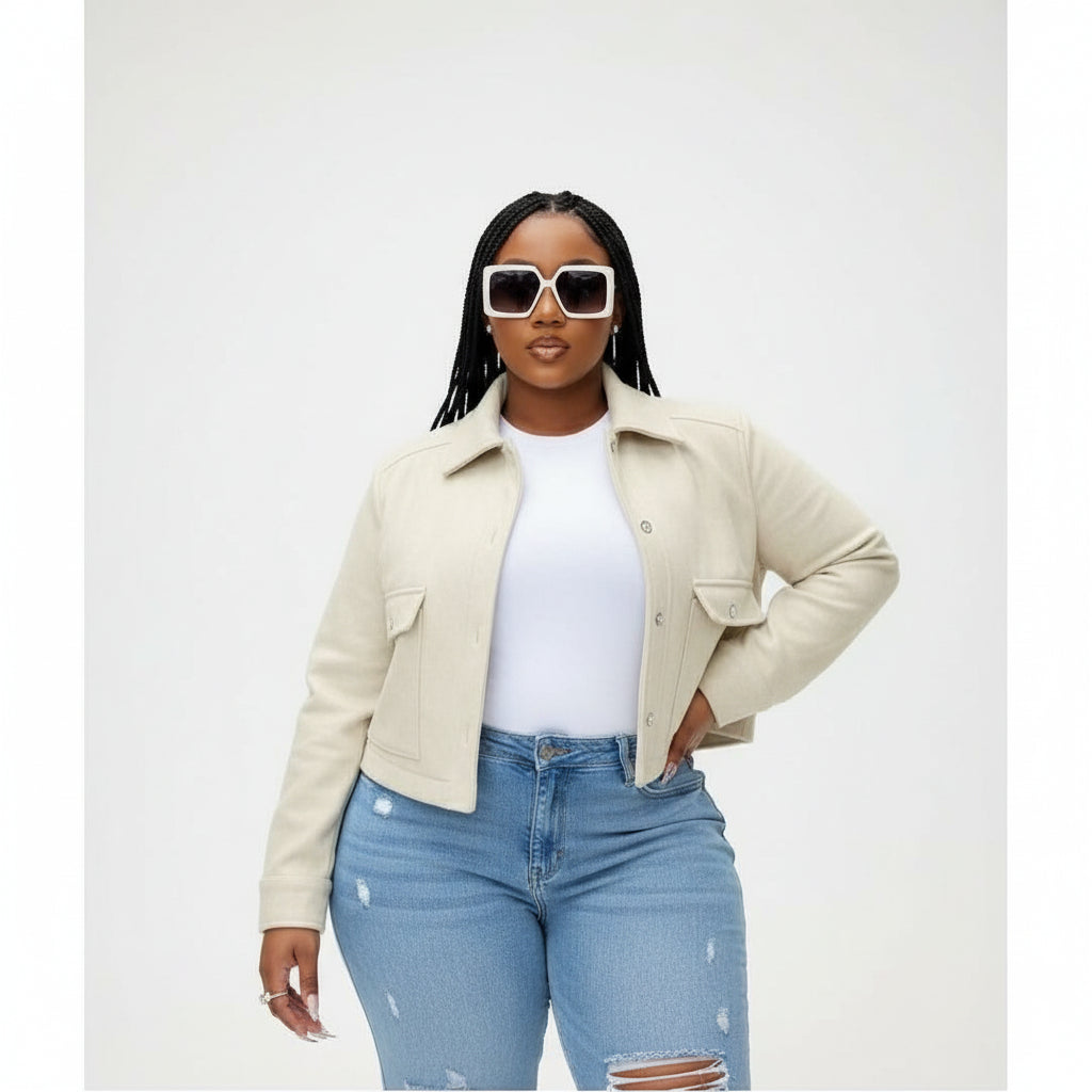Structured Shoulder Boxy Crop Cargo Jacket