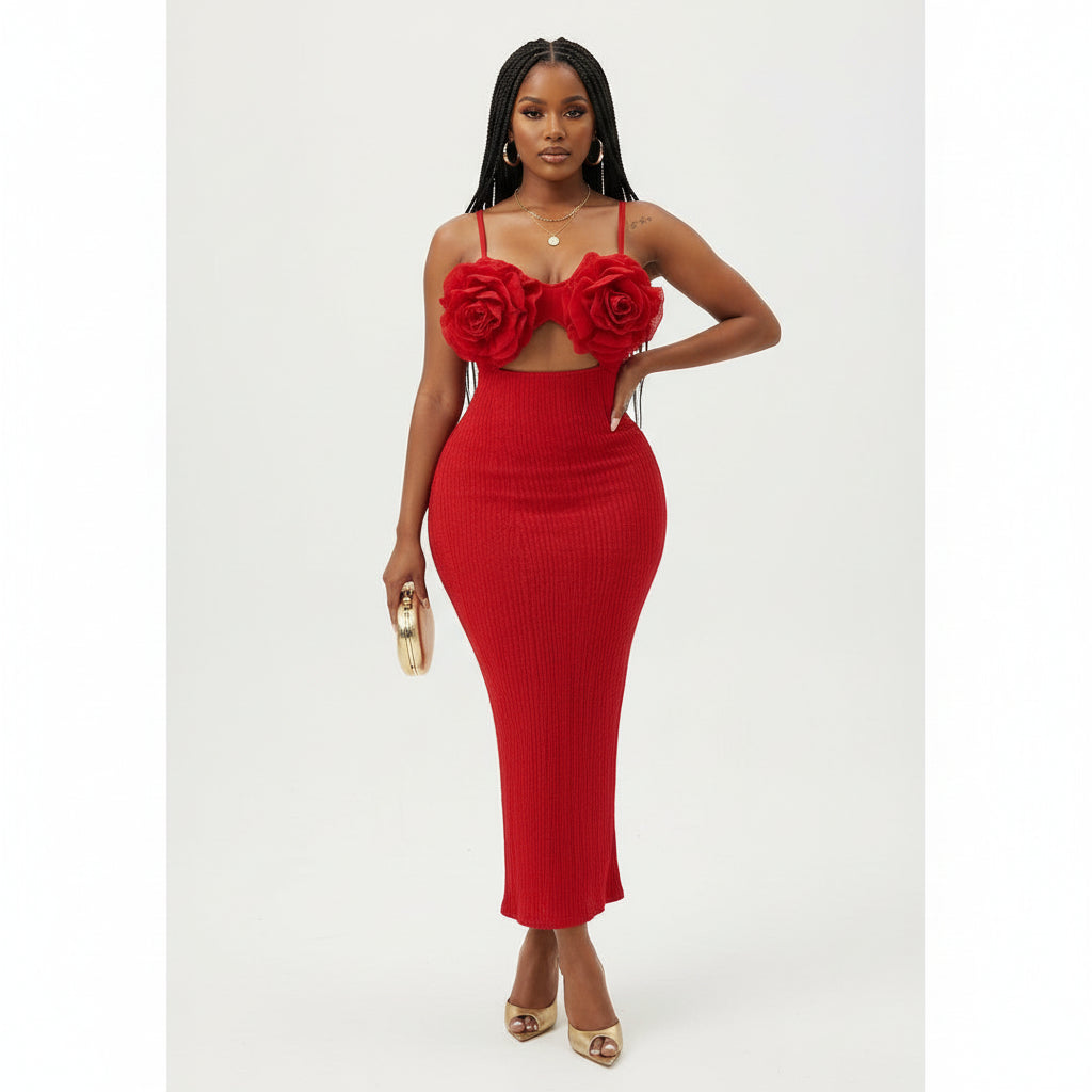 Floral Breasted Prom Night Elegant Party Pleated Dress