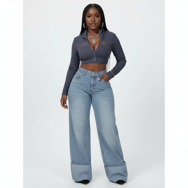 Plus Size Women Pockets Flared Wide Leg Loose Casual Versatile