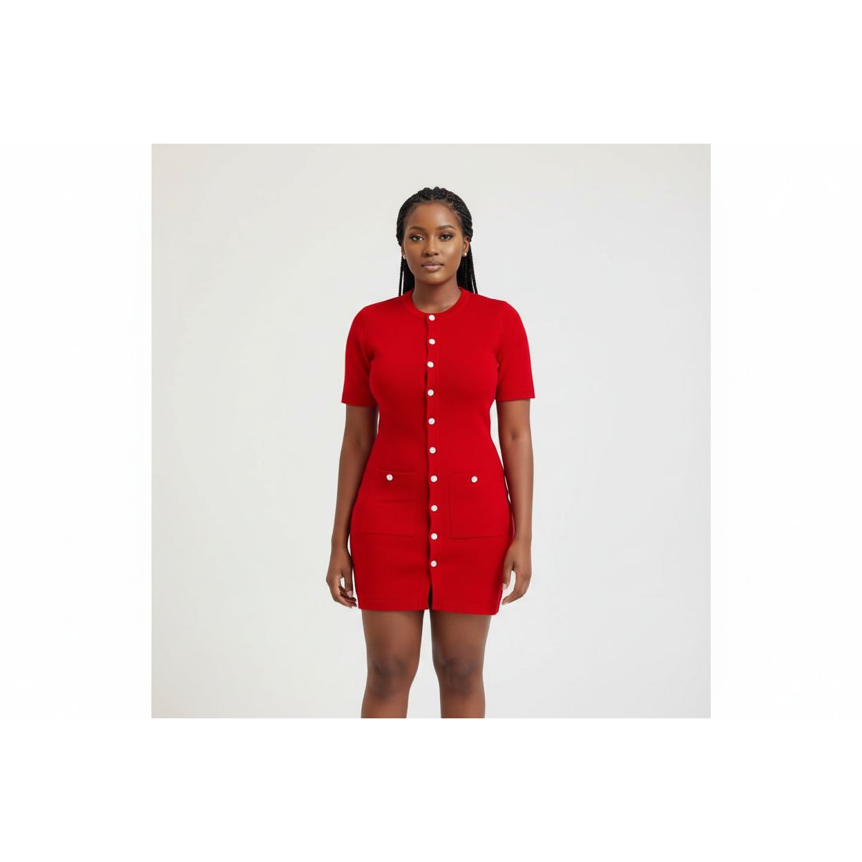 Drop V-Neck Casual Button Front Sexy Short Dress