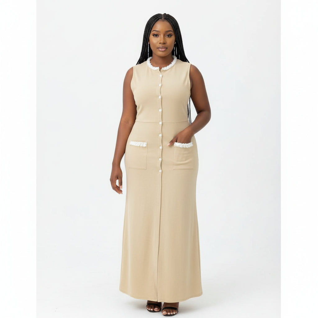 Sleeveless Pleated Corset Long Dress.