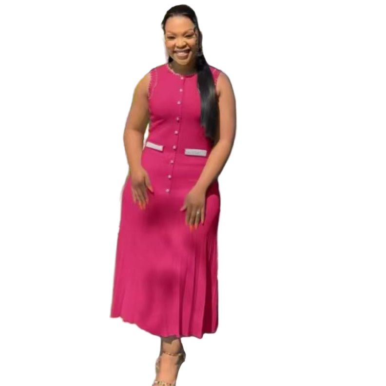 Pearl Decor Elegant Sleeveless Corset Midi Dress.