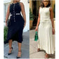 Pearl Decor Elegant Sleeveless Corset Midi Dress.