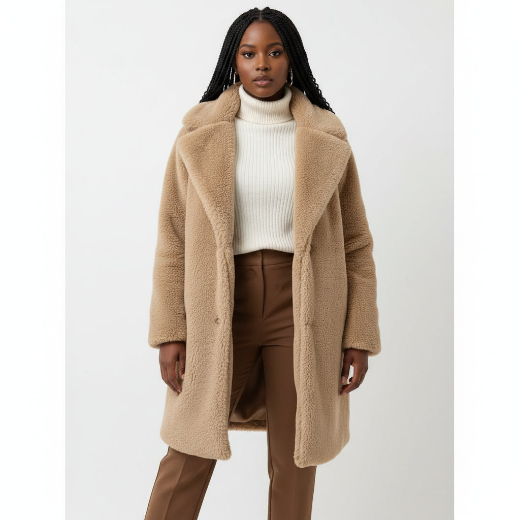 Women's Fluffy Collar Long Sleeve Jacket For Winter