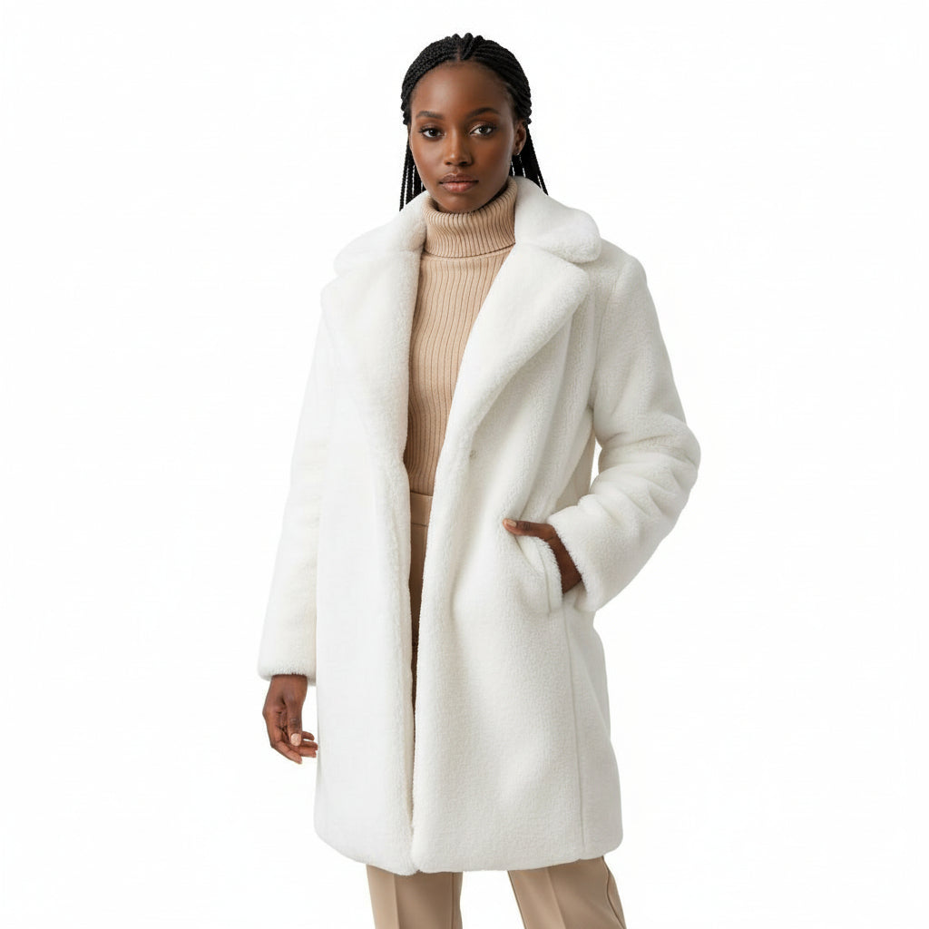 Women's Fluffy Collar Long Sleeve Jacket For Winter