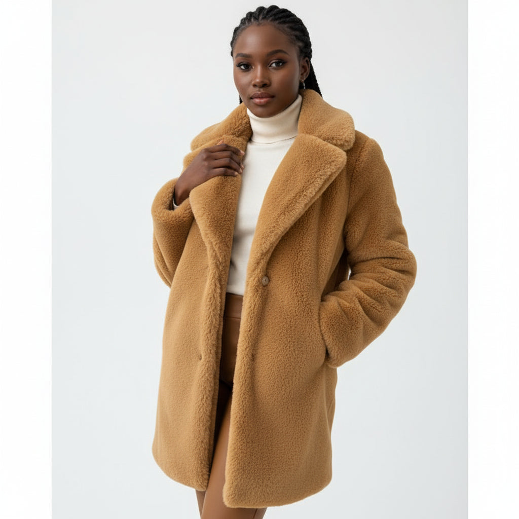 Women's Fluffy Collar Long Sleeve Jacket For Winter