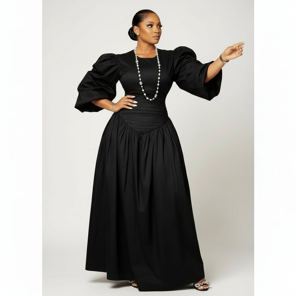 Puffy Buff Long Sleeves Maxi Dress