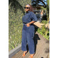 Side Pocket Cargo Jean and Plus Size Short Sleeve Pullover Denim Set