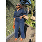 Side Pocket Cargo Jean and Plus Size Short Sleeve Pullover Denim Set