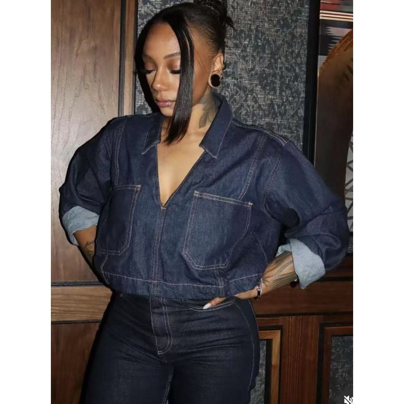 Petite Dark Indigo Cropped Denim Jacket