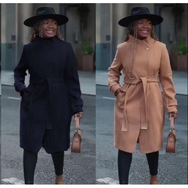 Solid Belted Wrap Overcoat