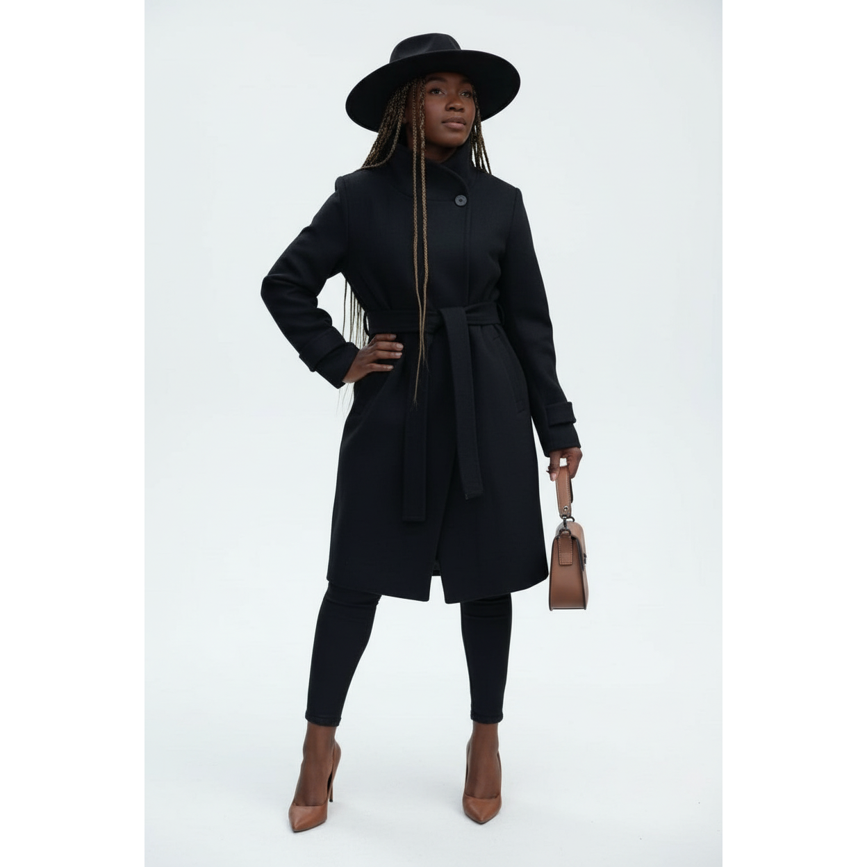 Solid Belted Wrap Overcoat