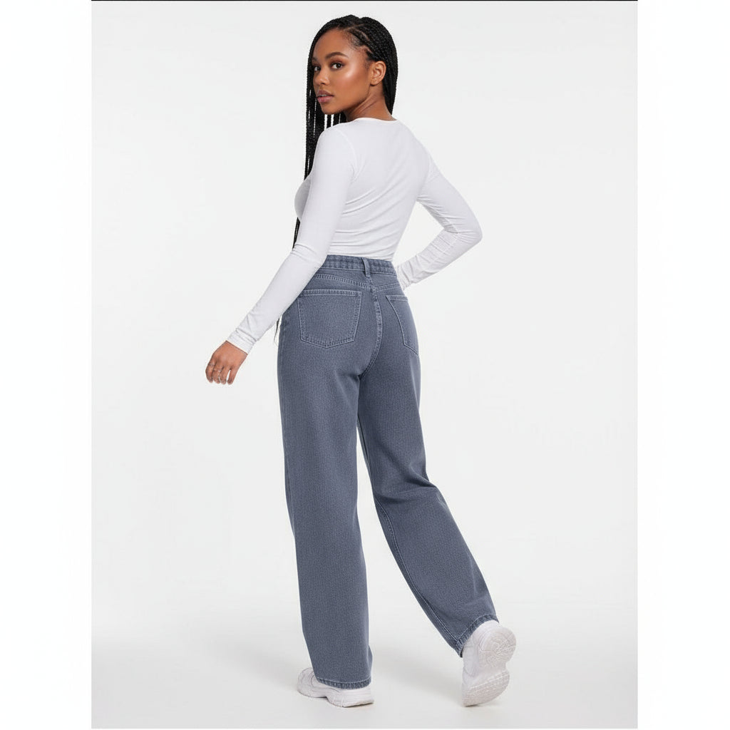 Classic Relaxed Fit Leg Slant Pocket Wide Leg Jeans