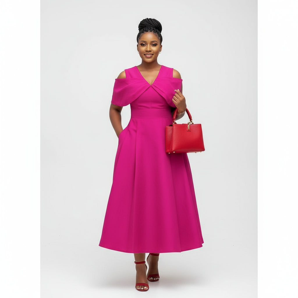 Plus Size Cross Fold Box Pleated Dress