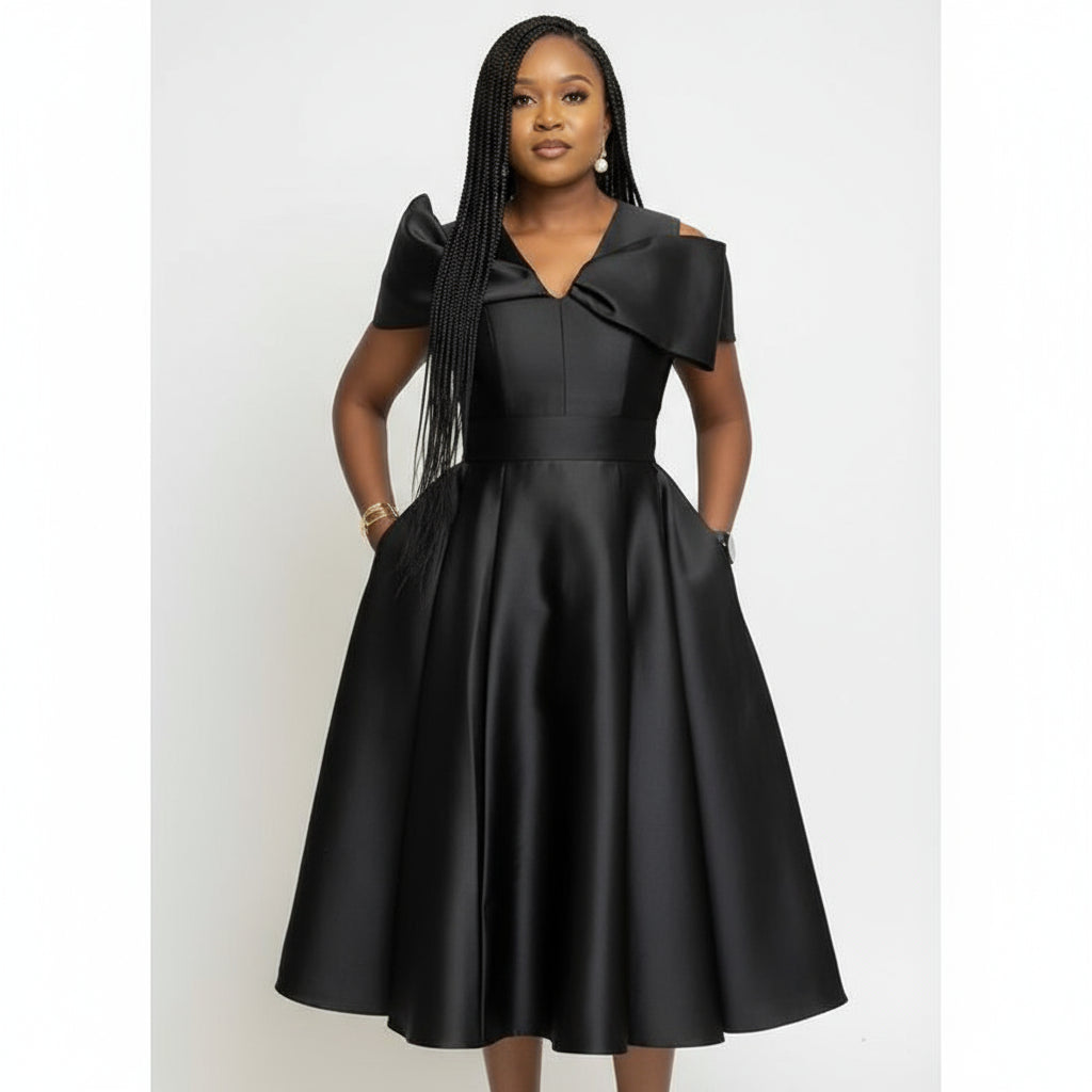 Plus Size Cross Fold Box Pleated Dress