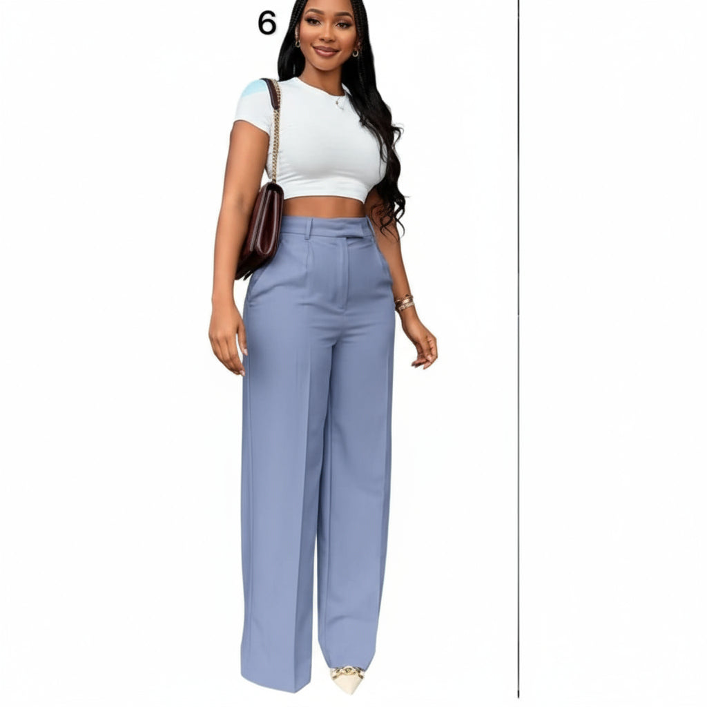 High Waist Plain Wide Leg Slacks (Various Designs)