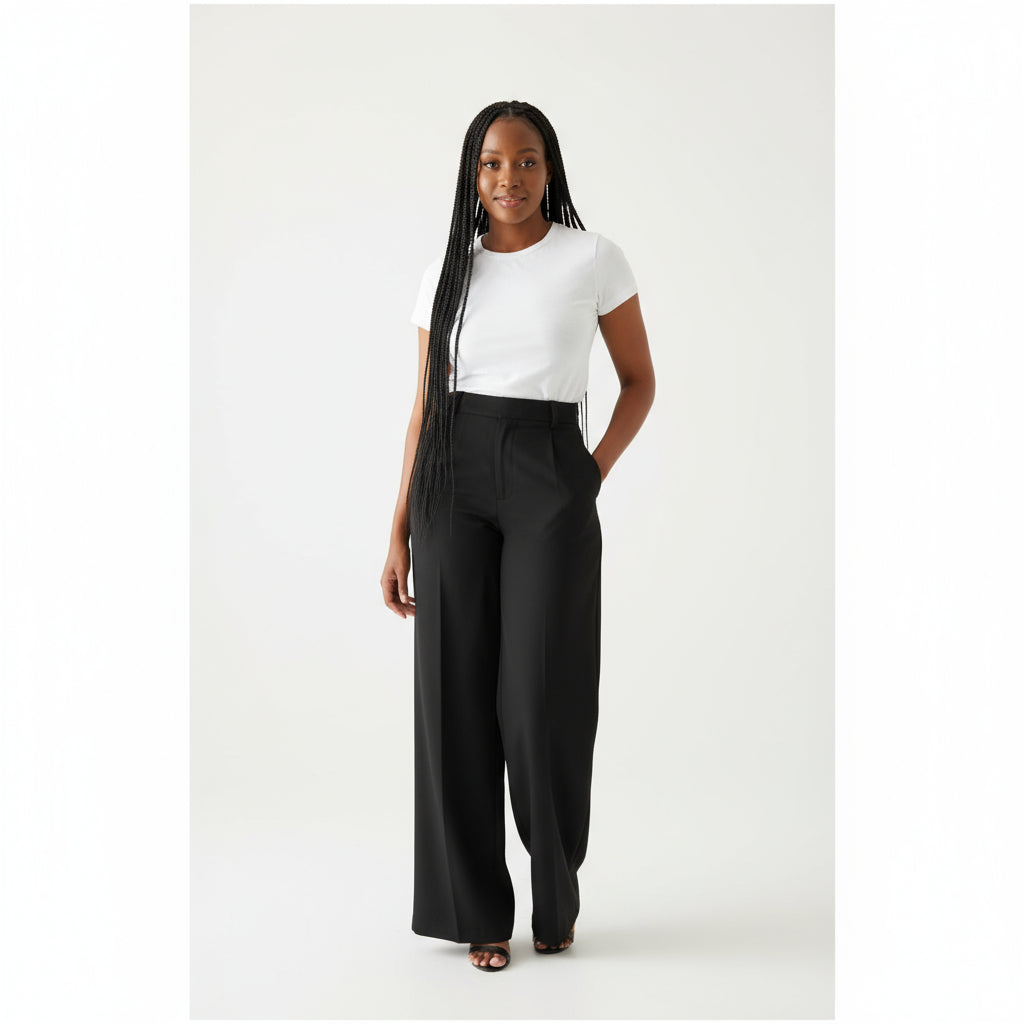 High Waisted Loose Fit Bootcut Wide Leg Slacks Trouser