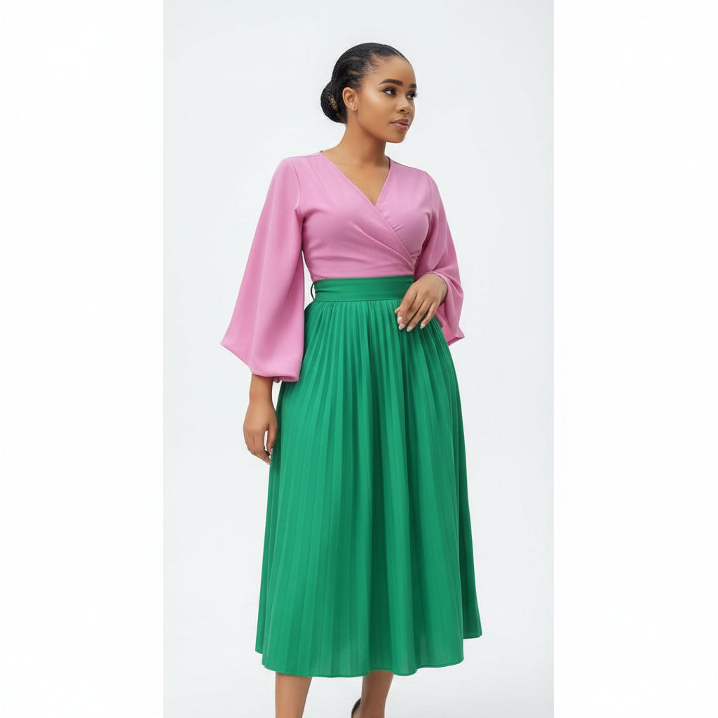 Silky Satin Pleated Maxi Skirt