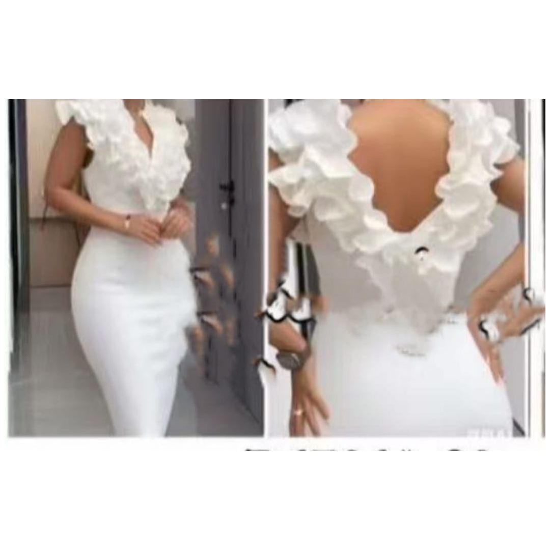 Pleated V-neck Ruffle Bodycon Floor-length Dress Grape main image 1