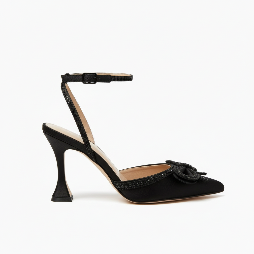 Sparkling Thin Heels Pointed Bow Water Diamond Heels Shoes