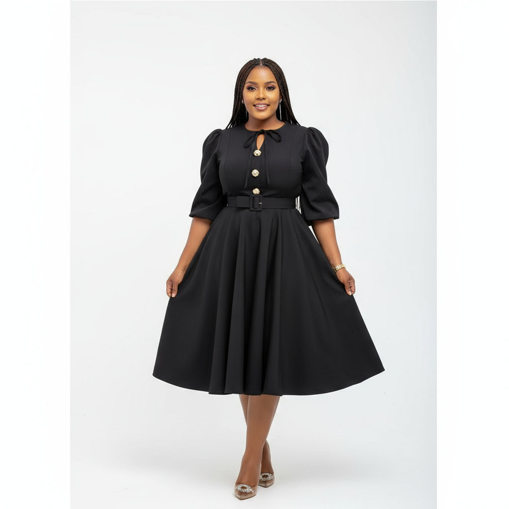 Plus Size 3 Quoter Sleeve Midi Dress